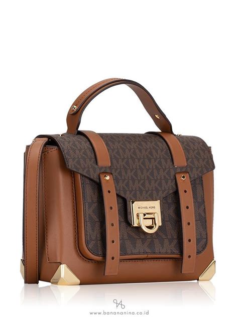 michael kors manhattan top handle|Manhattan Medium Leather and Logo Satchel .